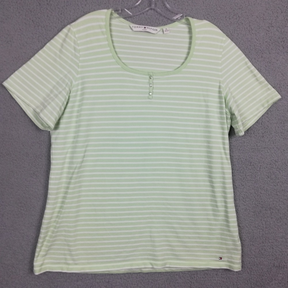 Tommy Hilfiger Womens‎ Top Short Sleeve Green White Stripe Scoop Neck Plus 1X